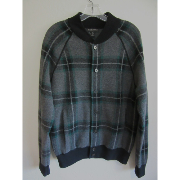 BANANA REPUBLIC Plaid Men's M Long Sleeve High Neck Sweater Jacket - Picture 1 of 4